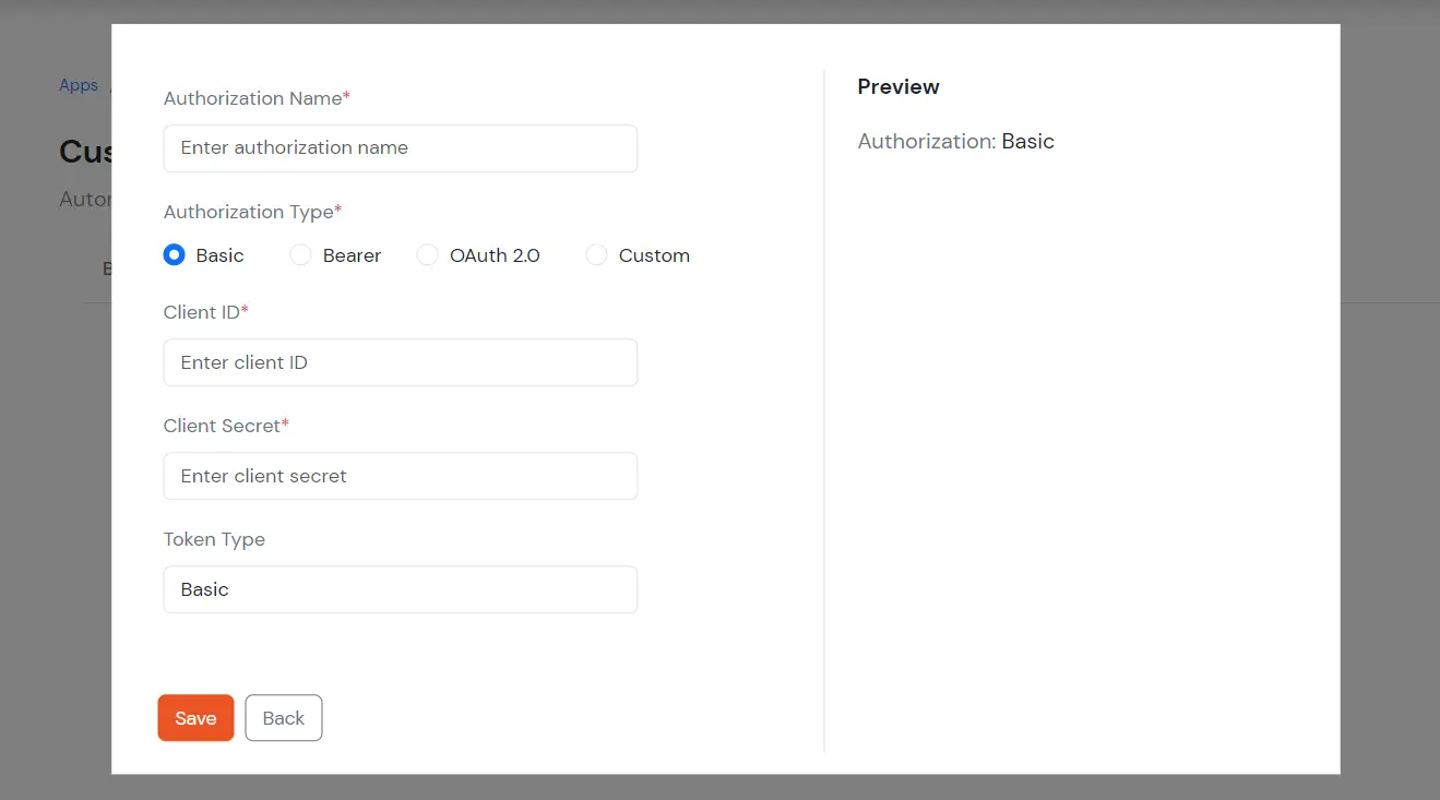 Custom Provisioning App - Authorization Type Basic