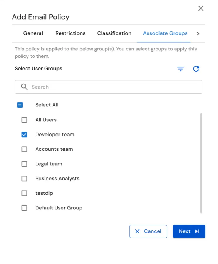 : Email DLP for Email Security | Associate Policy