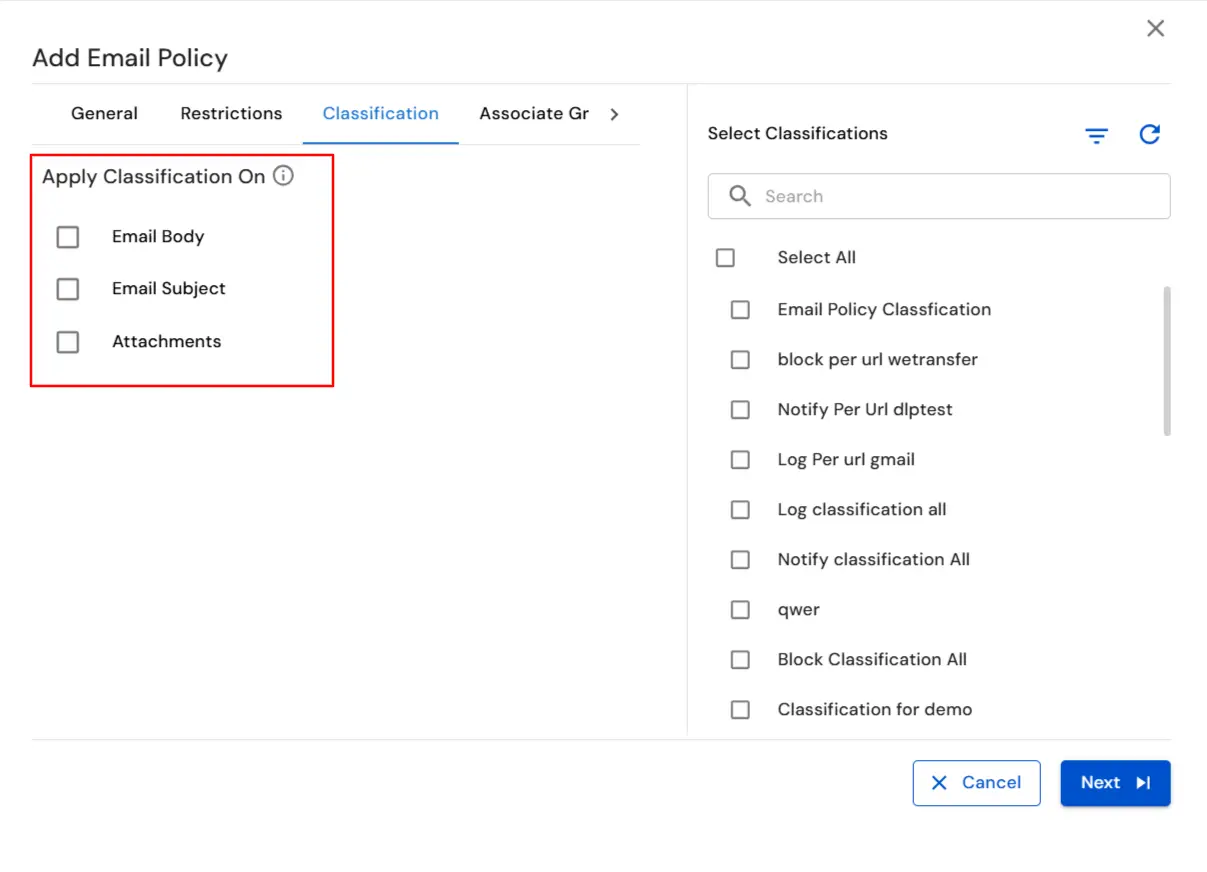 : Email DLP for Email Security | Select Classification