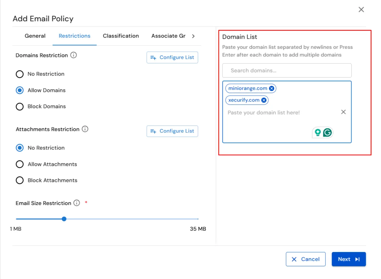 : Email DLP for Email Security | Allow Domains