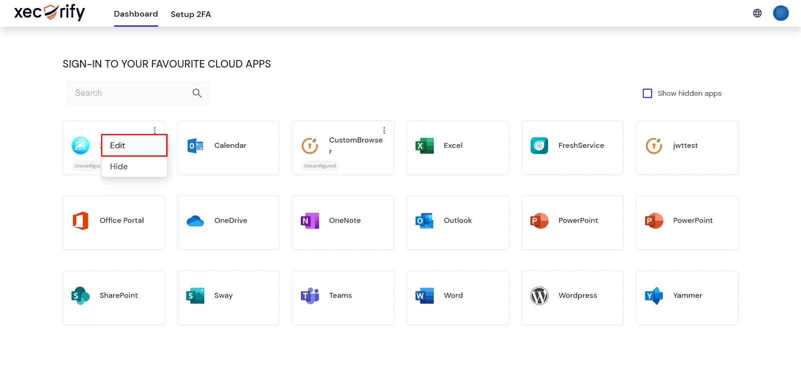 miniOrange Identity Platform End User Handbook: Edit Dashboard Application