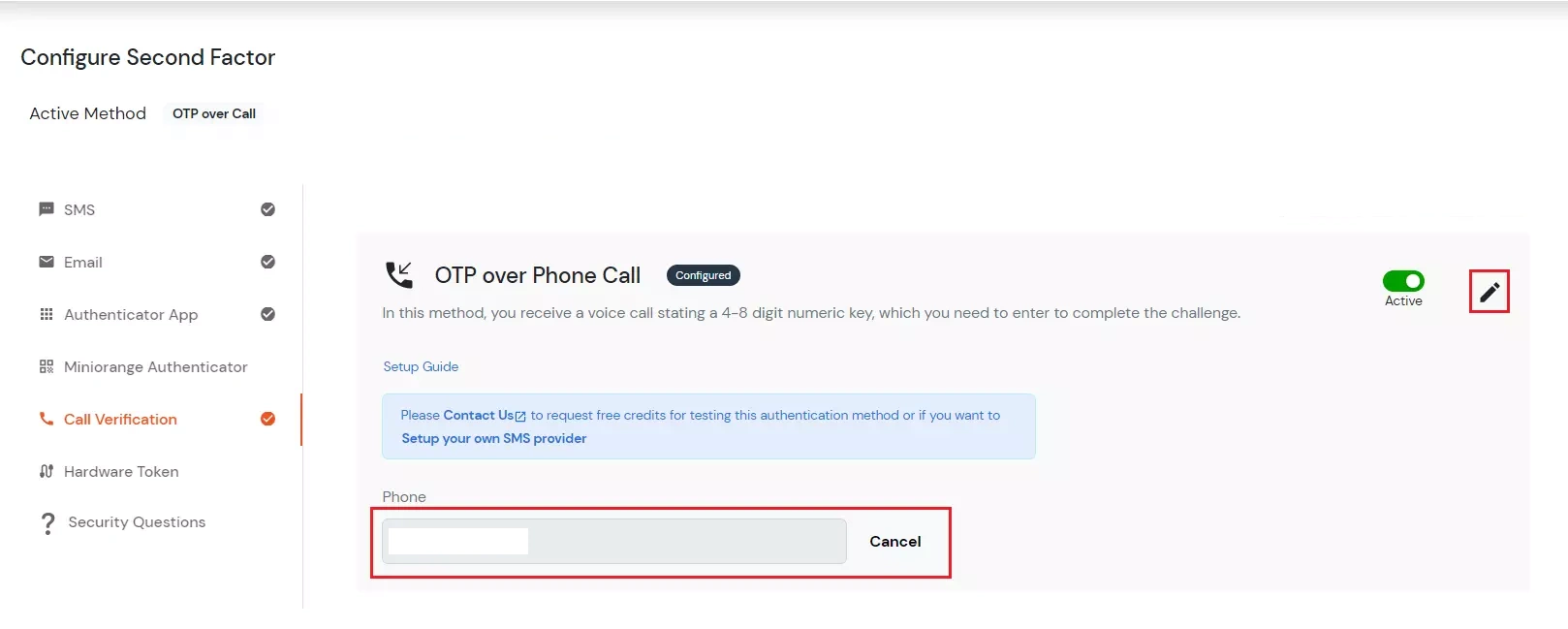 Select Phone Verification 2FA method for admin system