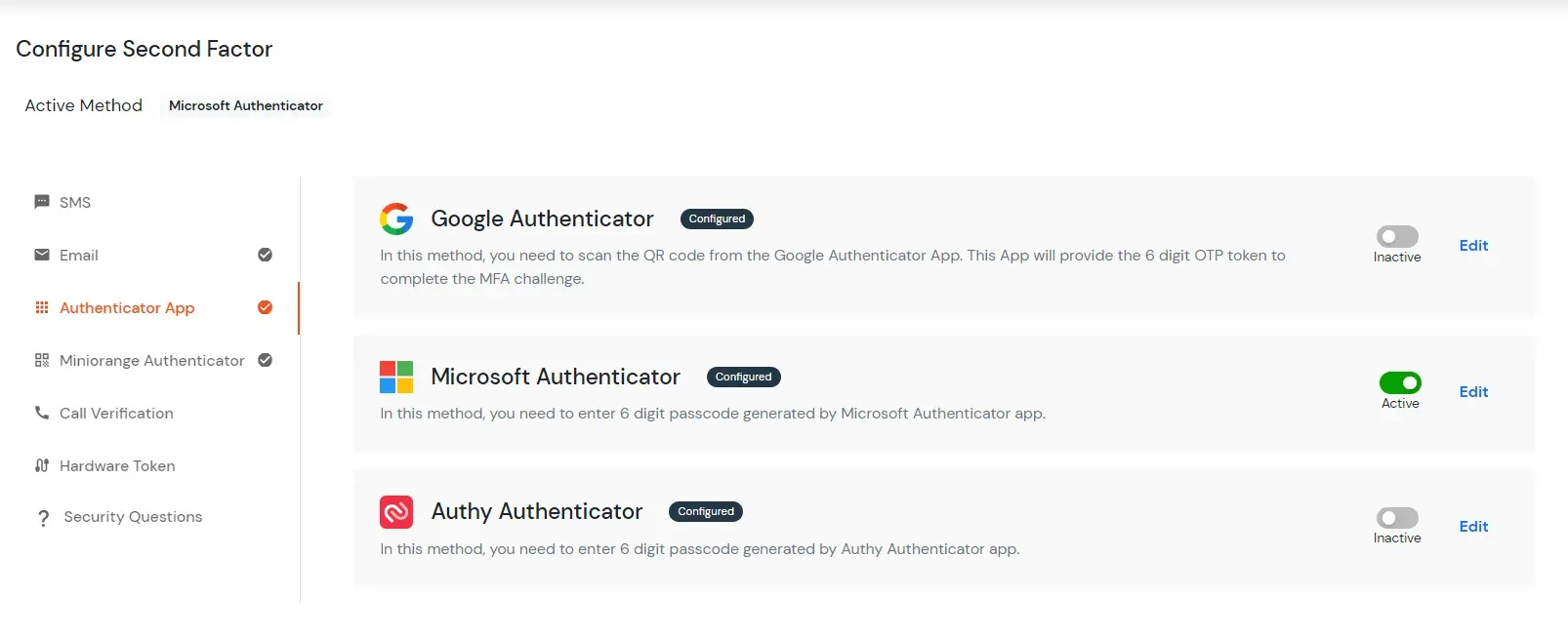 configure Microsoft Authenticator 2FA method