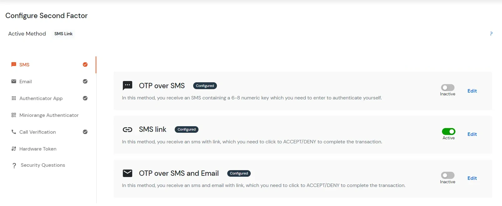 configure OTP over SMS 2FA method