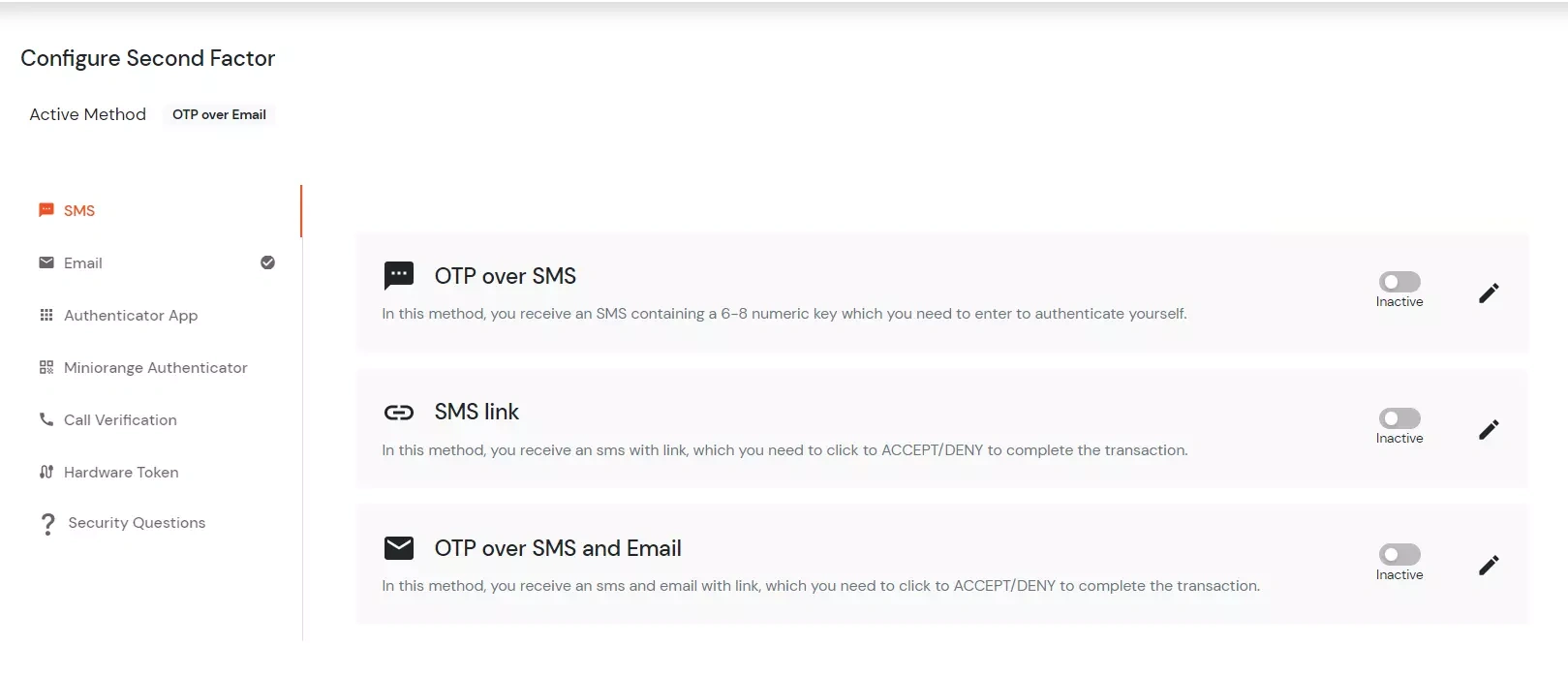 Different 2fa methods for End Users