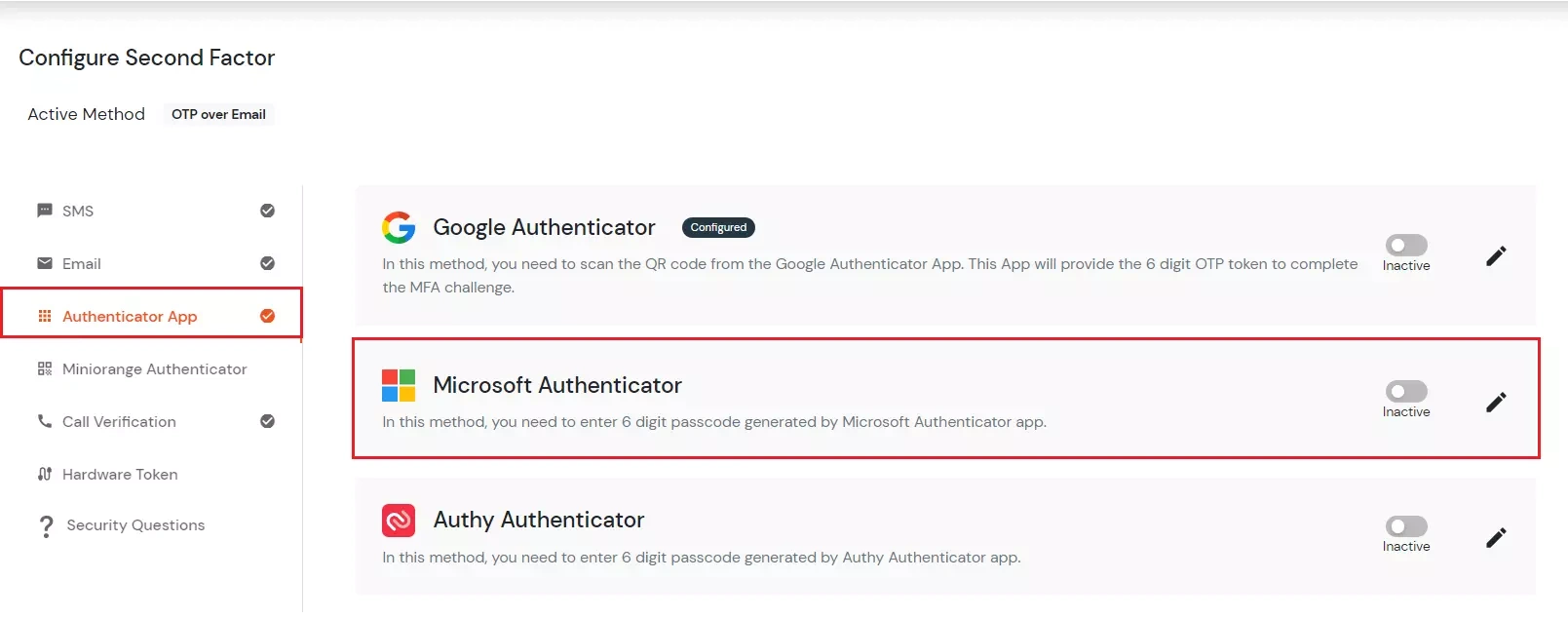 select Microsoft AUTHENTICATOR 2FA method