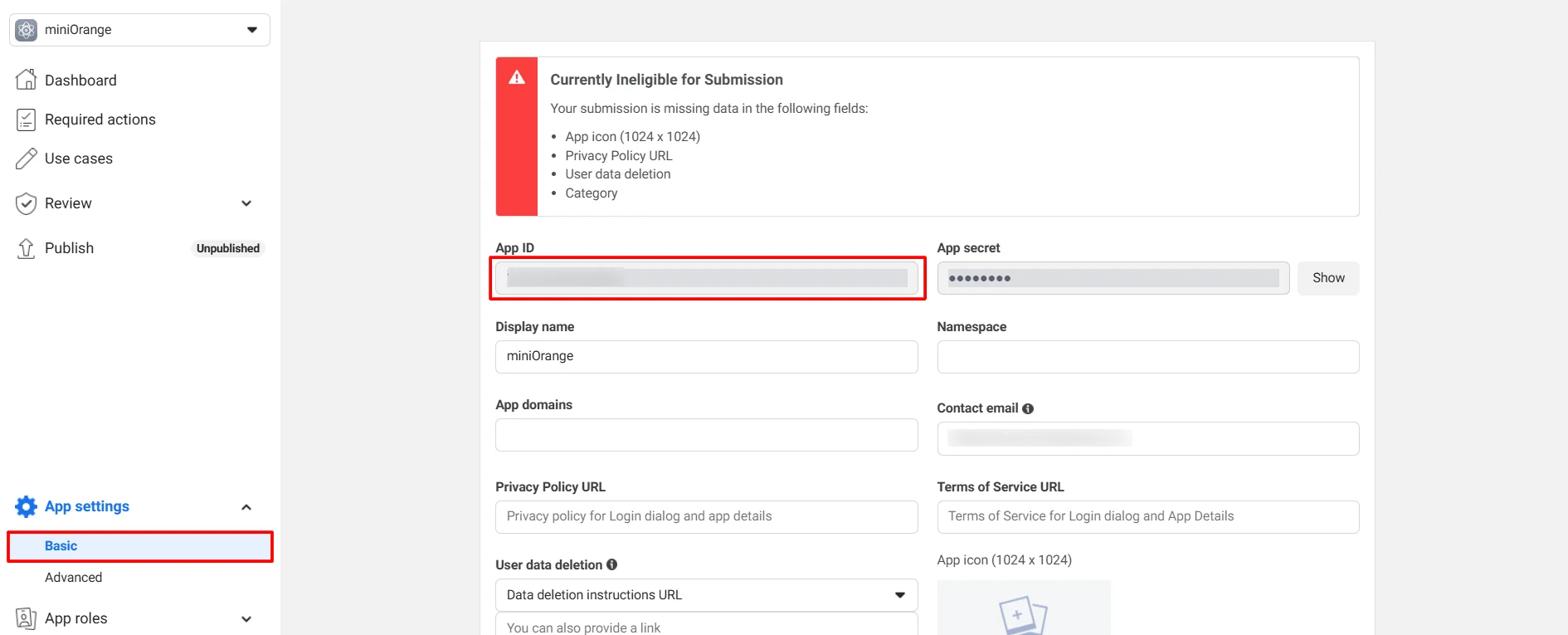 OAuth/OpenID/OIDC Single Sign On (SSO) Facebook SSO click Basic and copy App ID