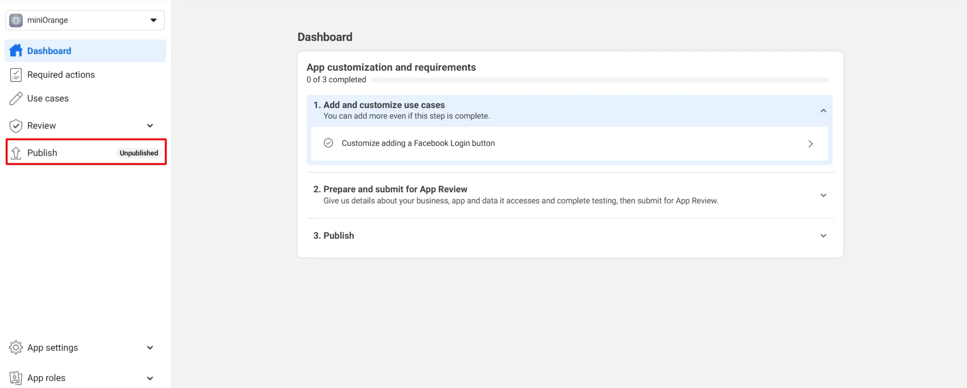 OAuth/OpenID/OIDC Single Sign On (SSO) Facebook SSO navigate to Publish