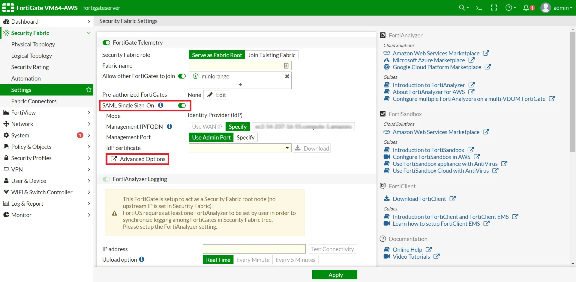 Fortinet Single Sign-On (SSO) configuration steps