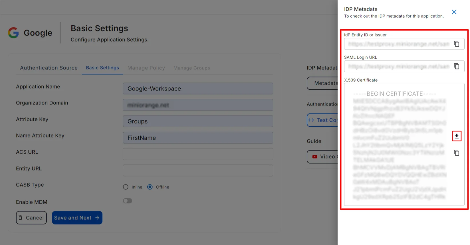 IDP Metadata Google CASB