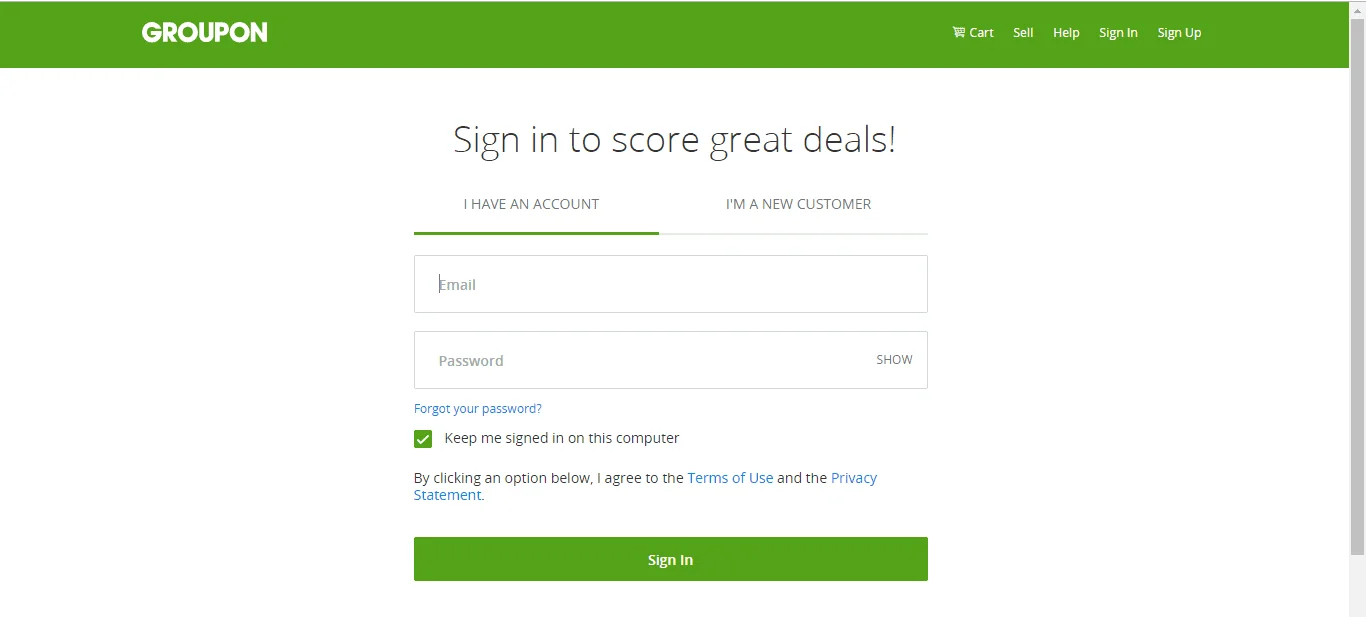 Groupon Single Sign-On (sso) user login page 