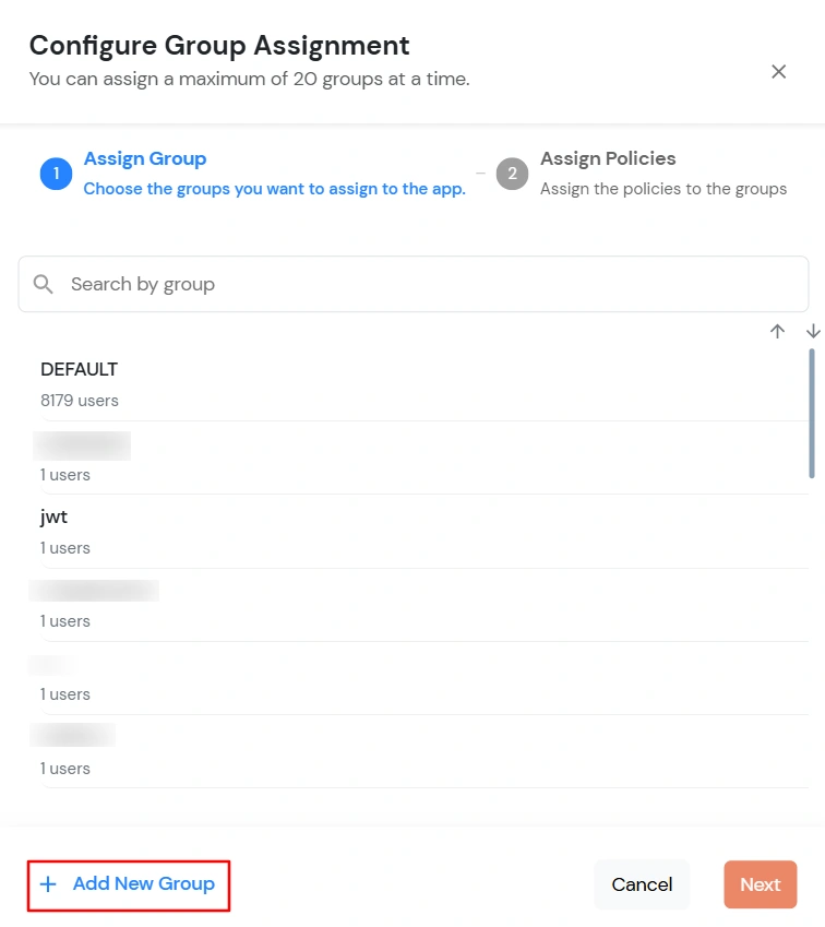 Evernote Single Sign-On (SSO) configure group assignment modal