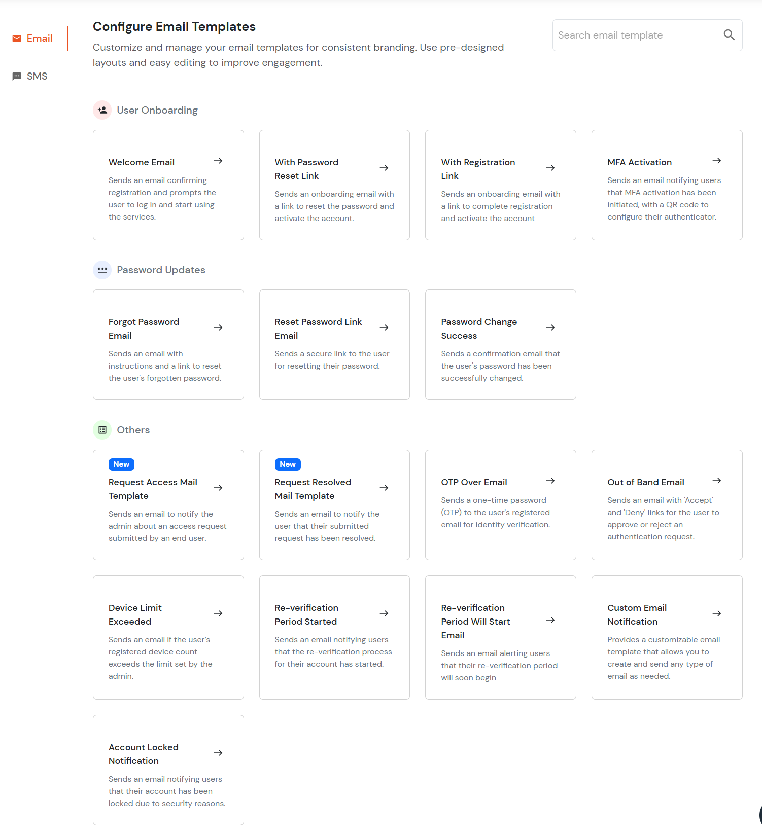 miniOrange Identity Platform Admin Handbook: select email template