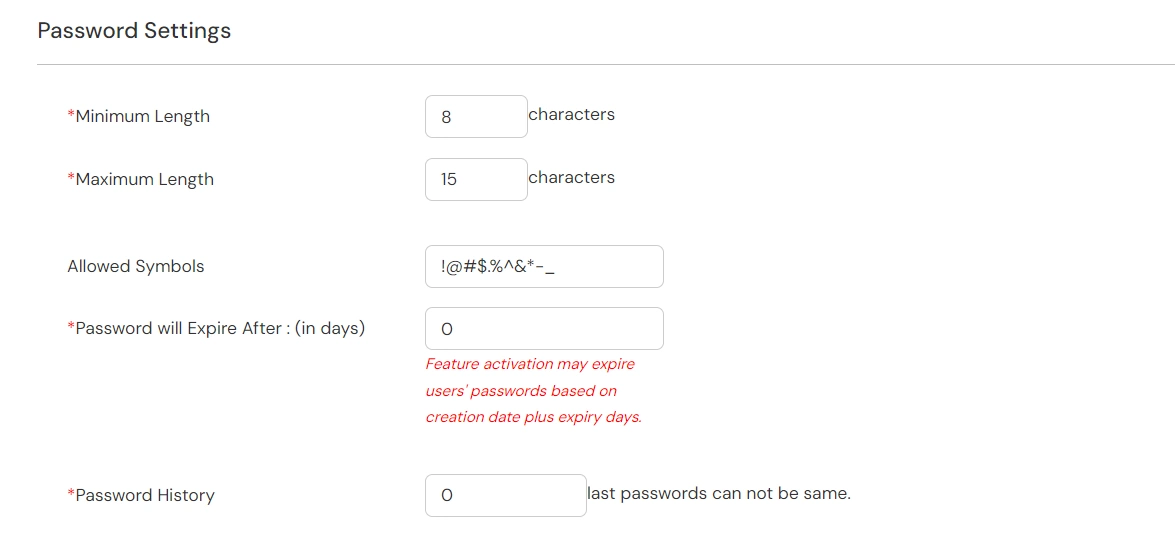 miniorange Identity Platform Admin Handbook: Password Settings 