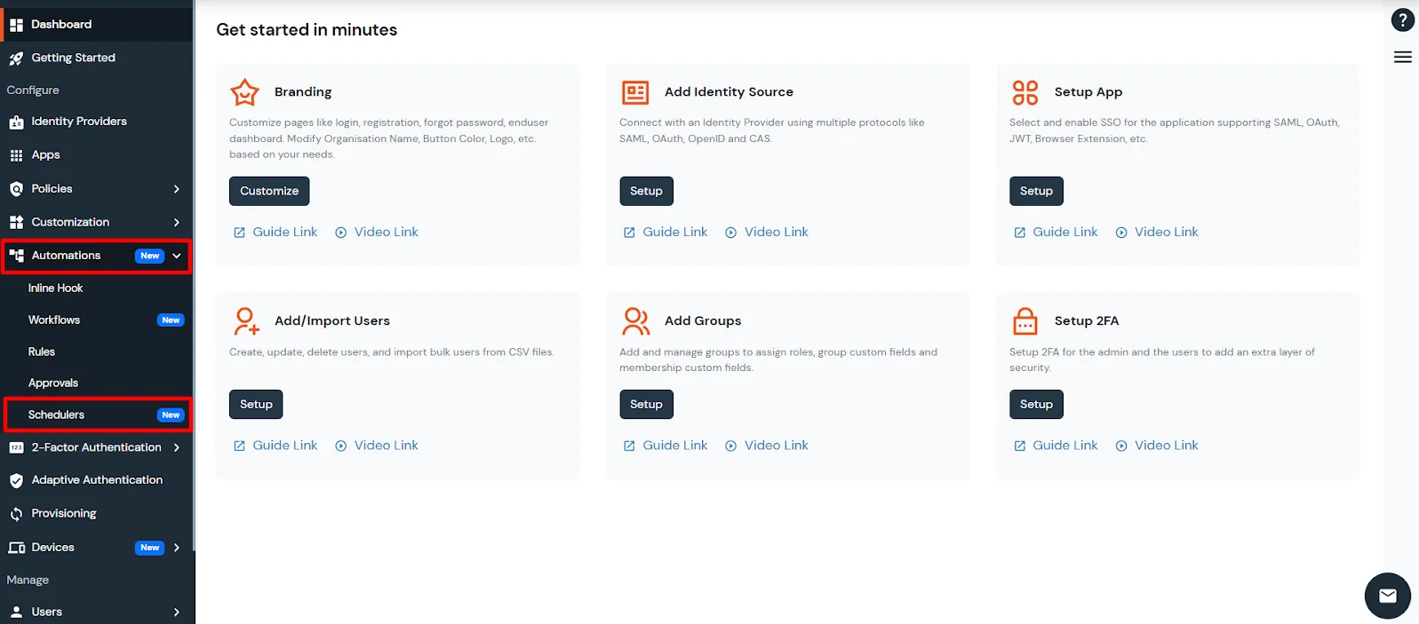 Schedulers section in Automations tab for Active Directory provisioning