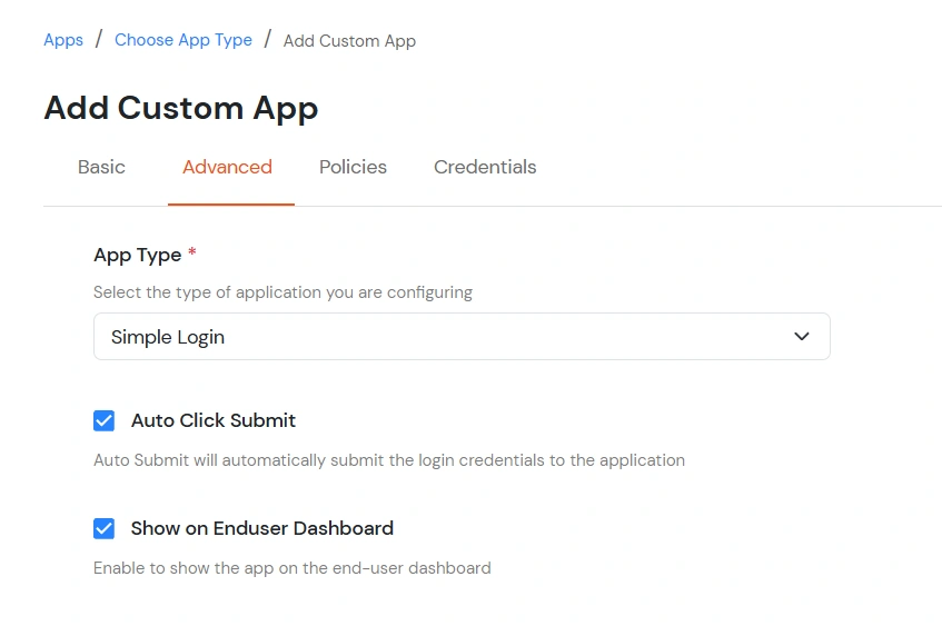 Evernote Single Sign-On (SSO) select simple login app type