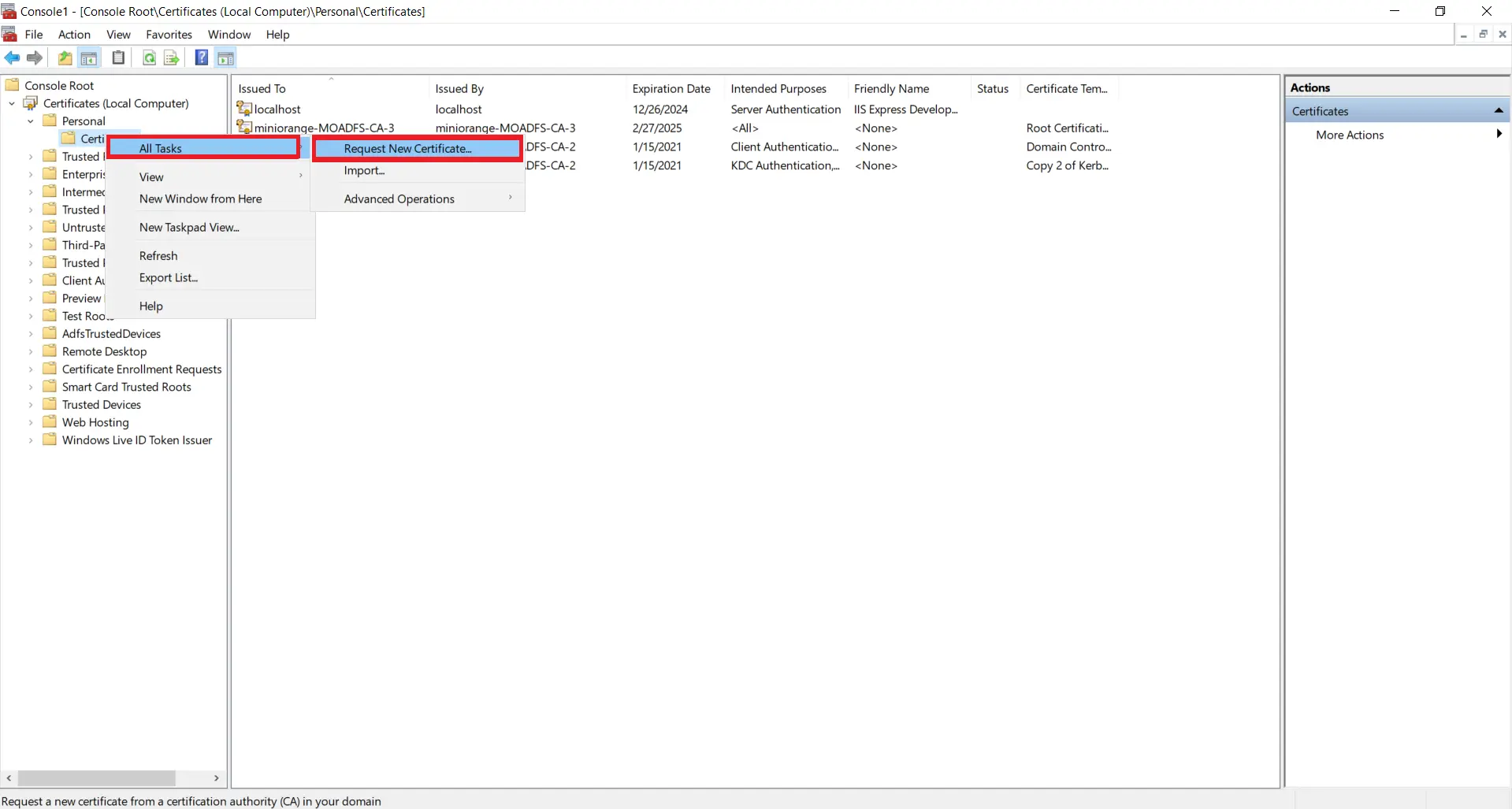 LDAPS on Windows Server select all tasks