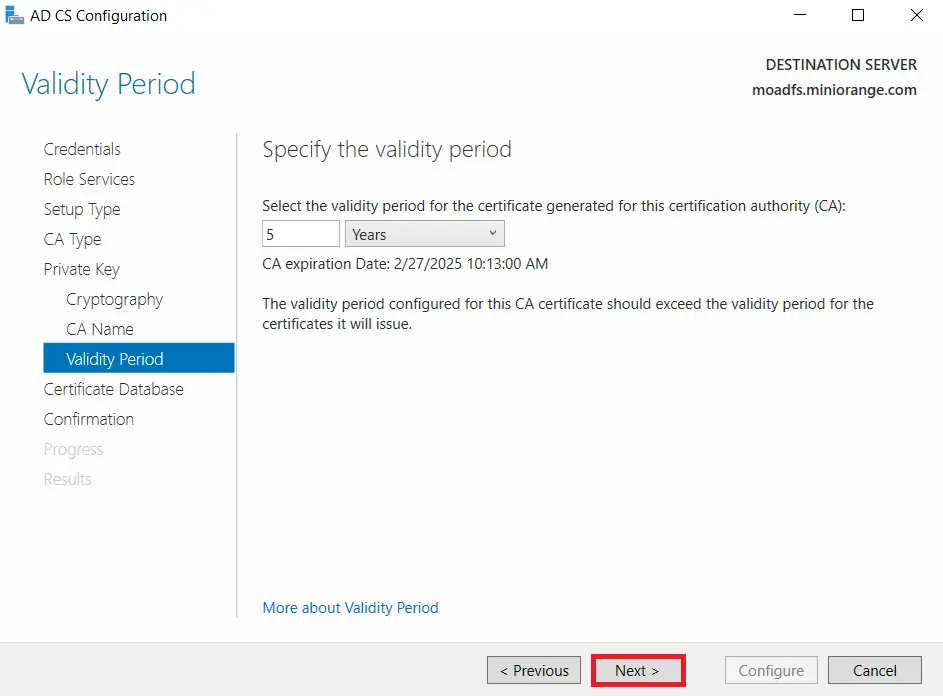 LDAPS on Windows Server enter certificate validity
