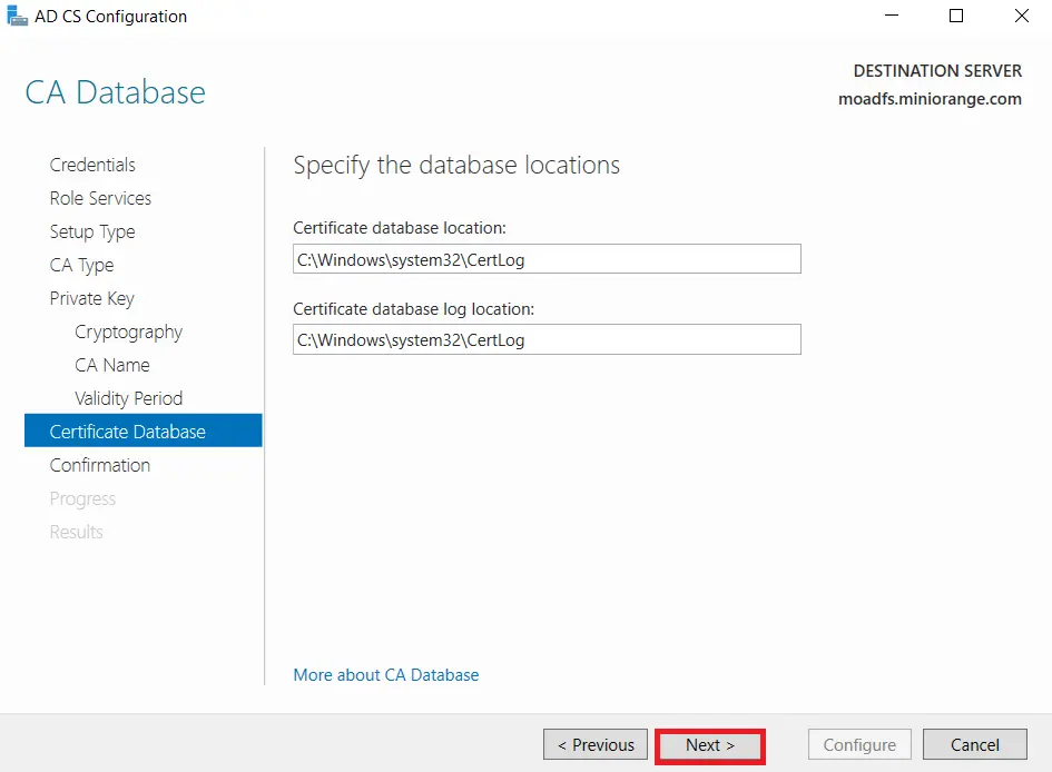 LDAPS on Windows Server database location