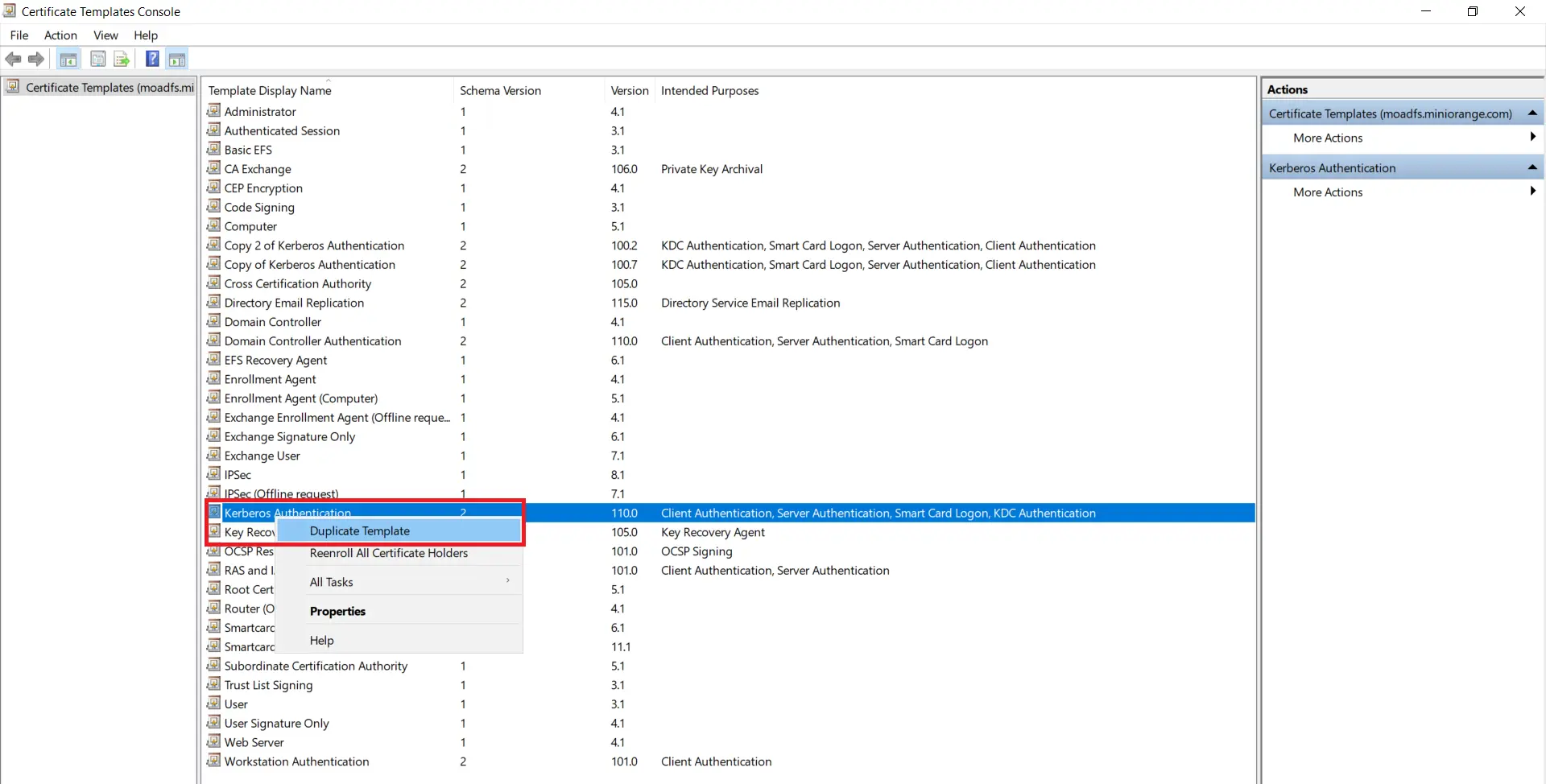 LDAPS on Windows Server duplicate kerberos authenticator template