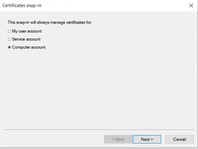 LDAPS on Windows Server select computer account