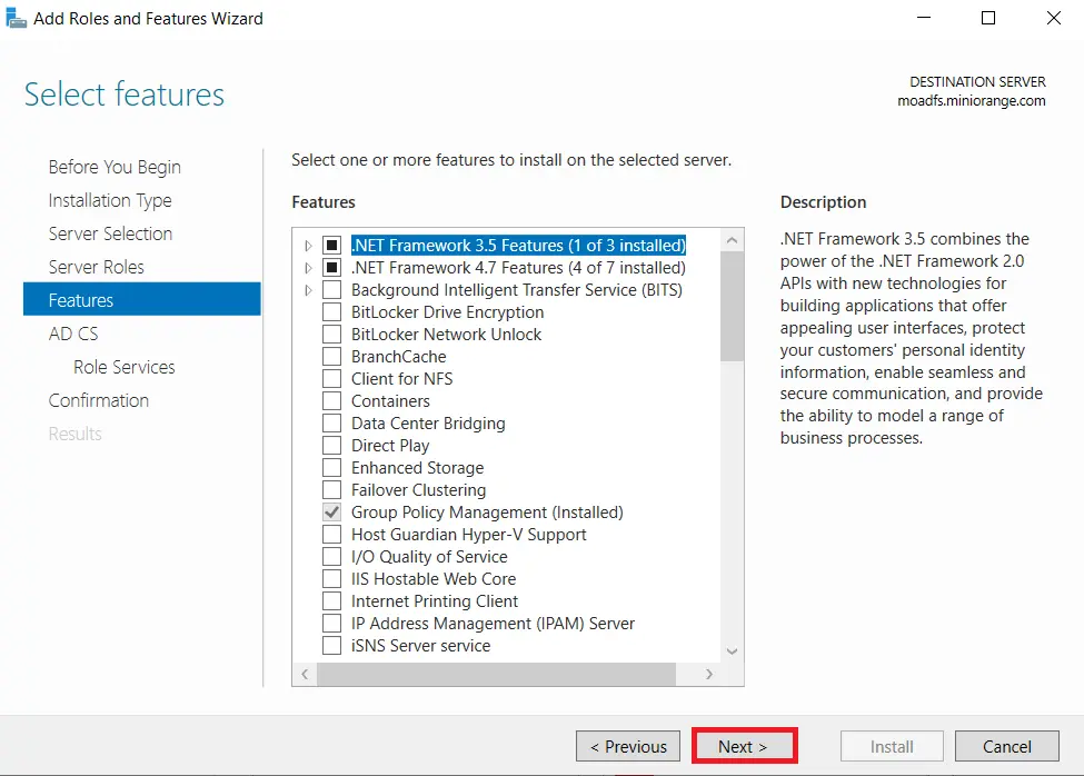 LDAPS on Windows Server select feature