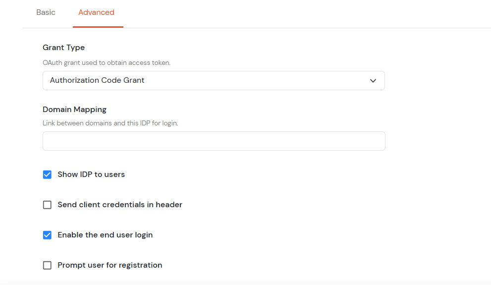 Select OAuth to setup Ghost as IDP : Click on Advanced Tab