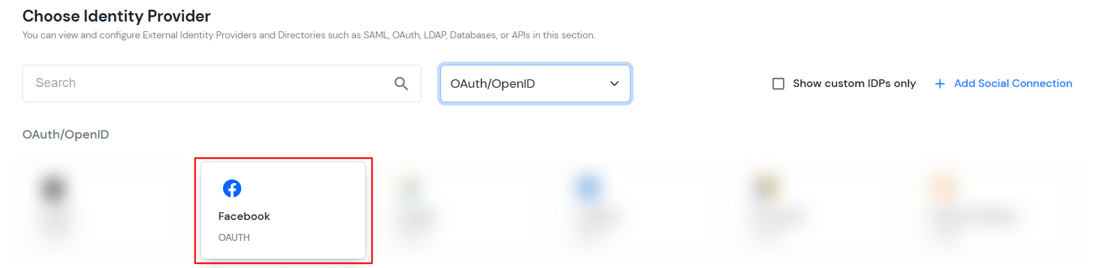 Select OAuth to setup Ghost as IDP : Select Facebook OAuth 2.0