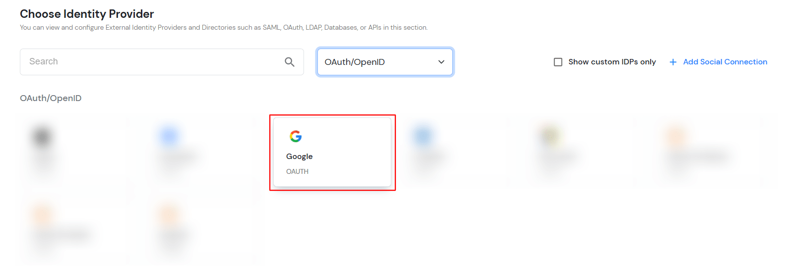 Select OAuth to setup Ghost as IDP : Select Google OAuth 2.0