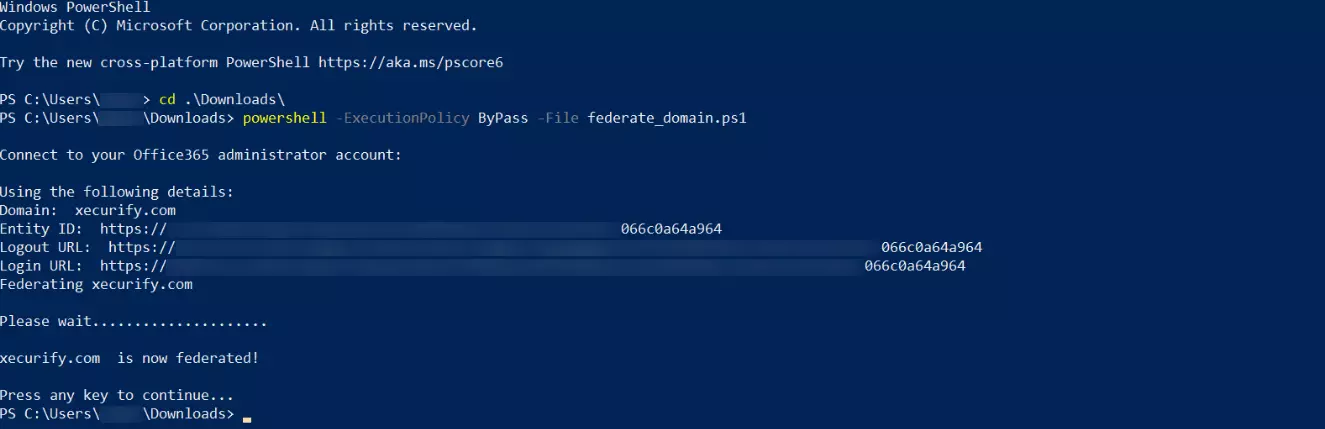 OneDrive Single Sign-On (SSO) Run Federate Domain Script