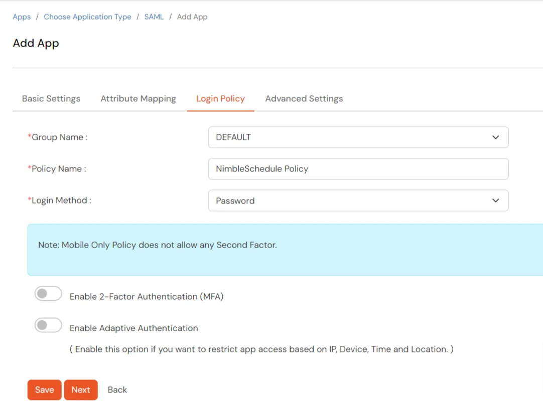 NimbleSchedule Single Sign-On (sso) Login Policy