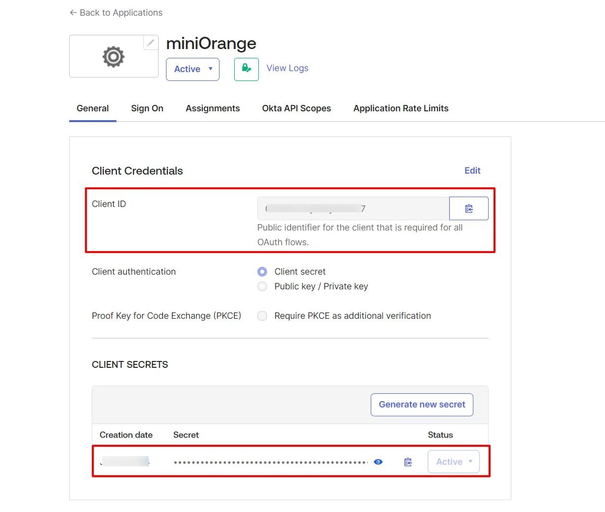 Configure Okta as SAML IDP : Copying the client id and client secret