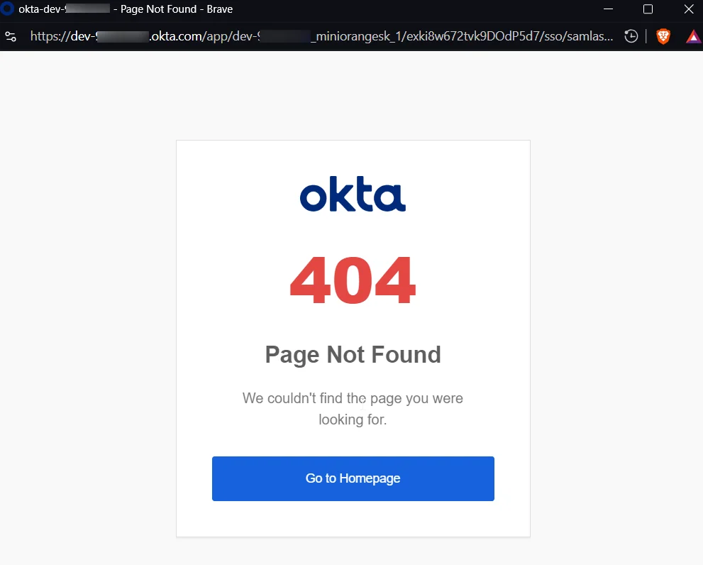 Okta as IDP: Error 404 - Page can't Found