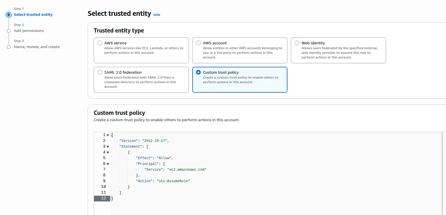 Select trusted entity type options