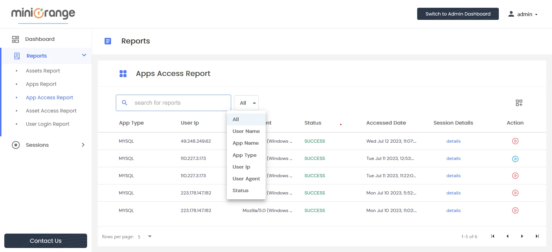 App Access Report: Search for specific App Access Report