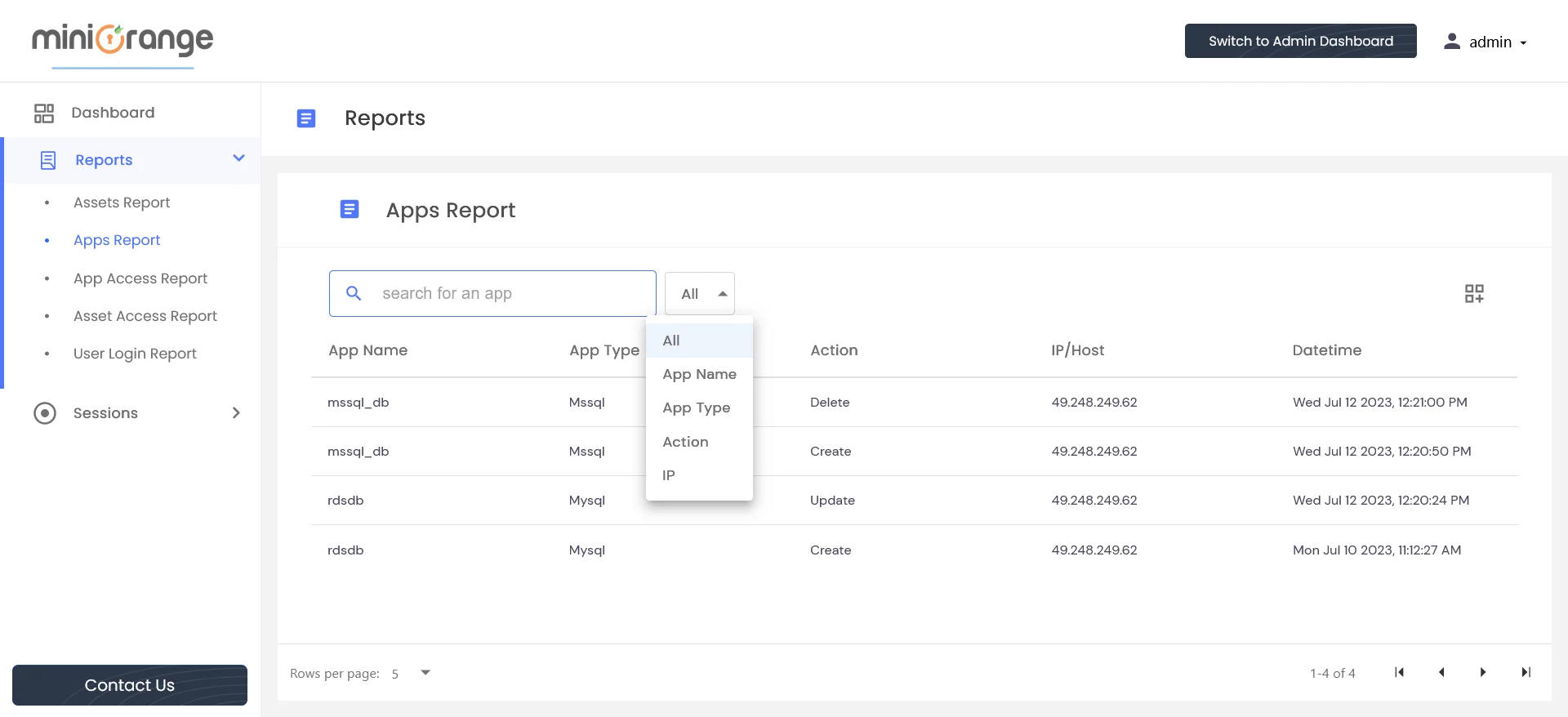 PAM Handbook - Apps Report: To check Apps Activity in below table