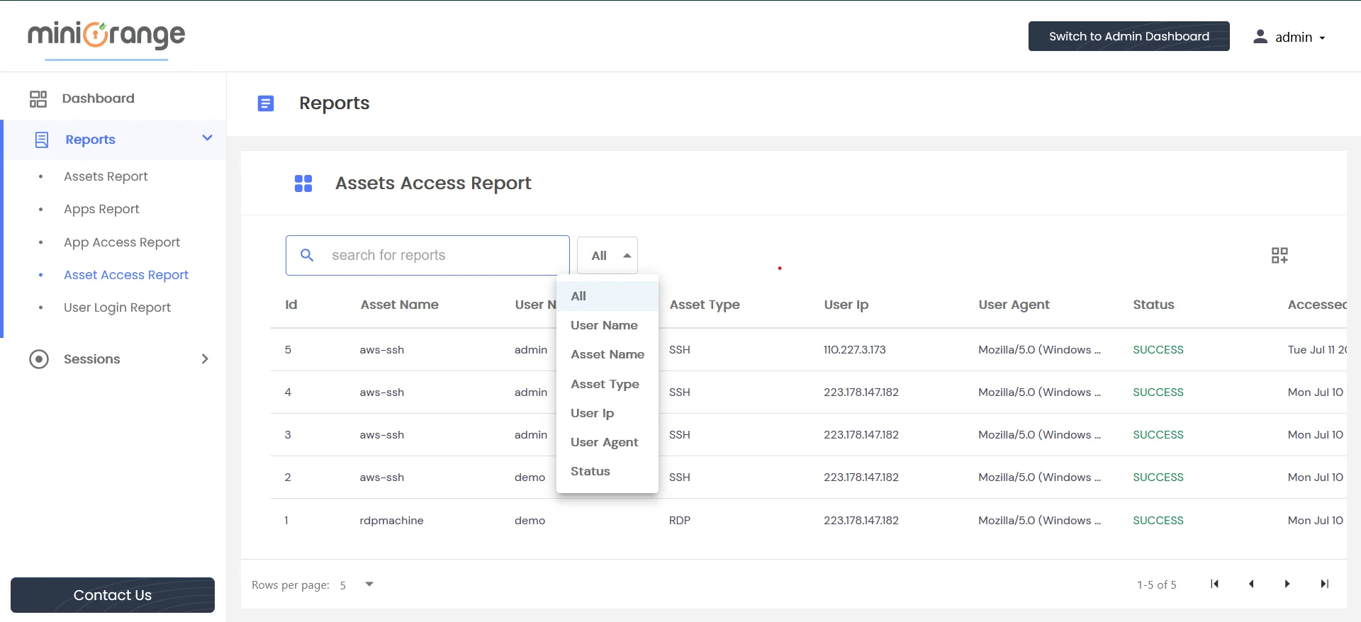 PAM Handbook - Asset Access Report: Search for specific Asset Access Report