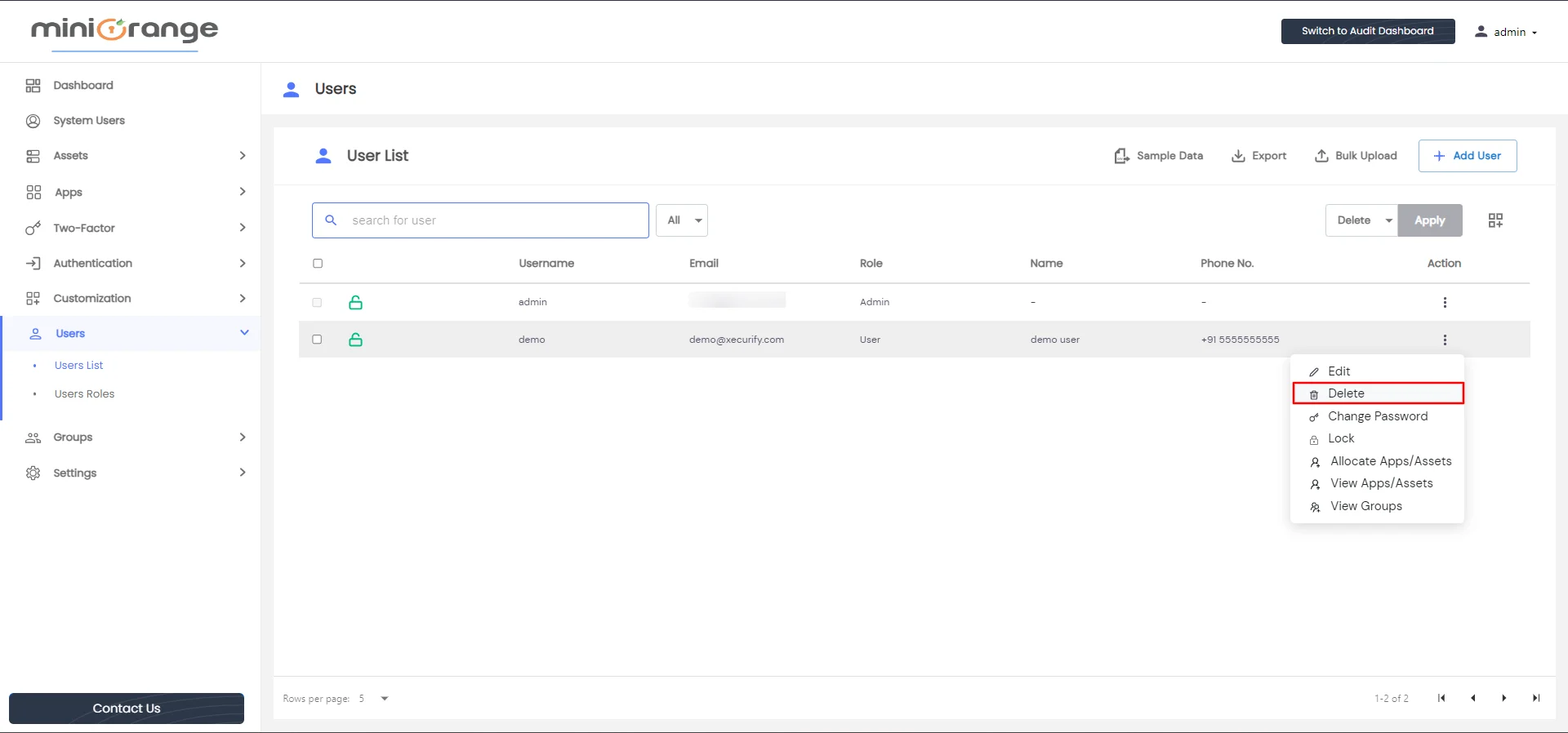 Privileged Access Management Admin Handbook: Select Delete option