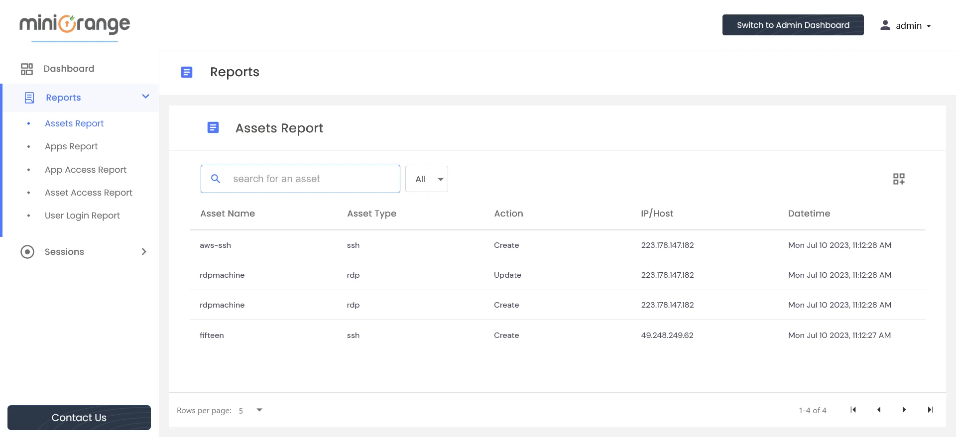 PAM Handbook - Assets Report: Click on the Switch to Audit Dashboard button