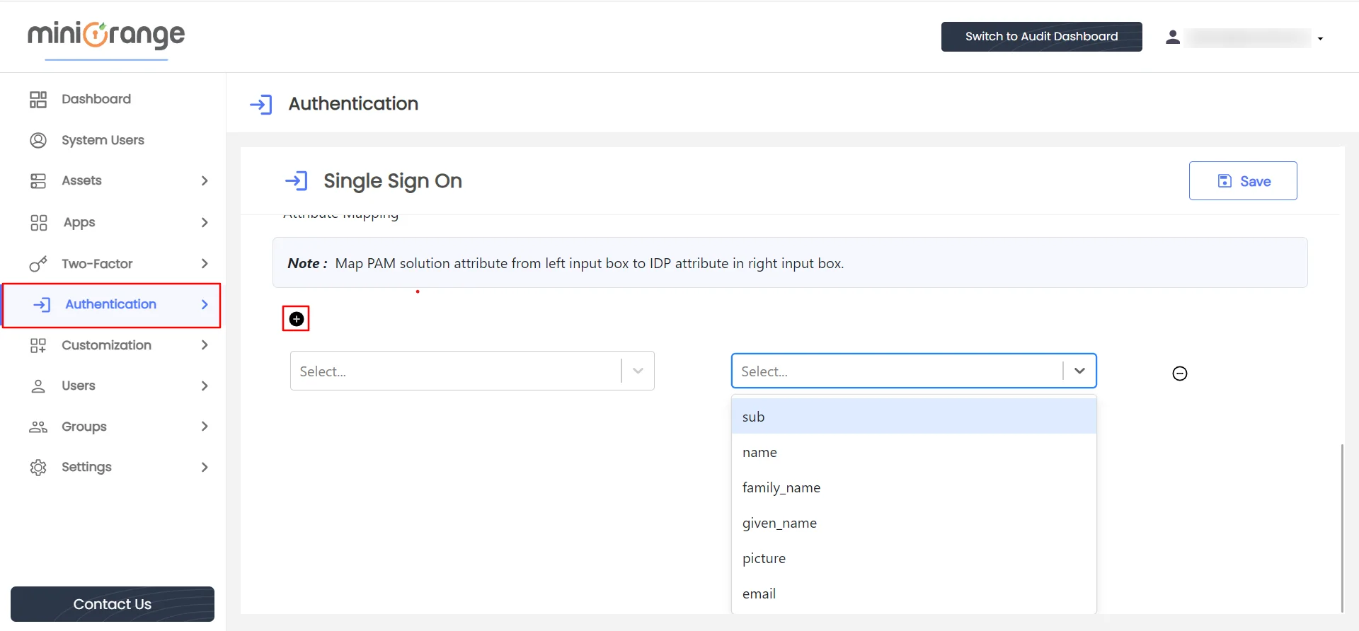 Privileged Access Management Admin Handbook: Click on Plus icon from the Single Sign-On page