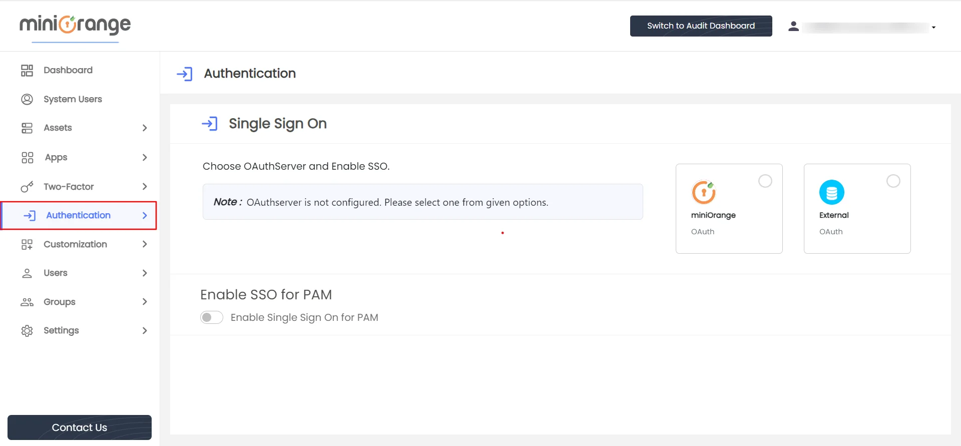 Privileged Access Management Admin Handbook: Navigate to Authentication and click on Single Sign-On