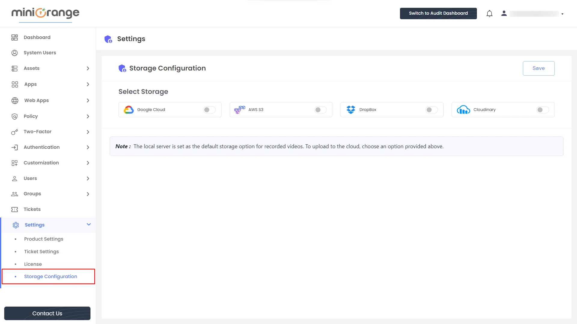 Privileged Access Management Admin Handbook: Go to Settings -> Storage Configuration