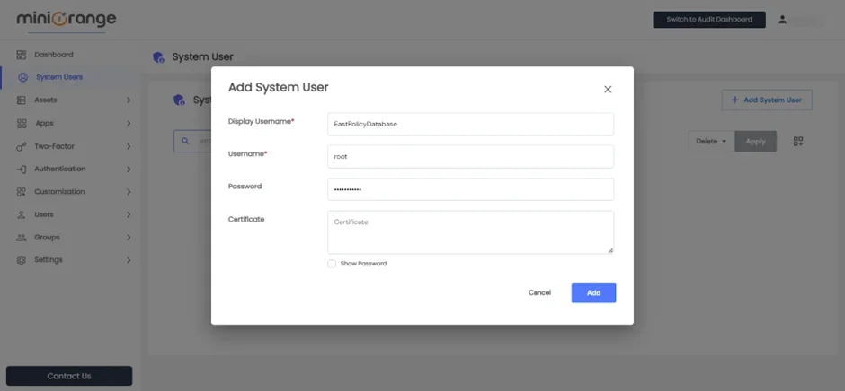 Privileged Access Management Admin Handbook: Provide required details into the Add System User form