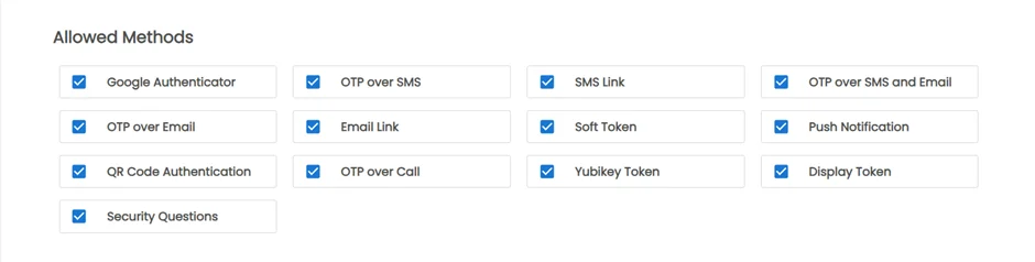 PAM Handbook - Configure MFA: All the 2FA methods which is shown in end users