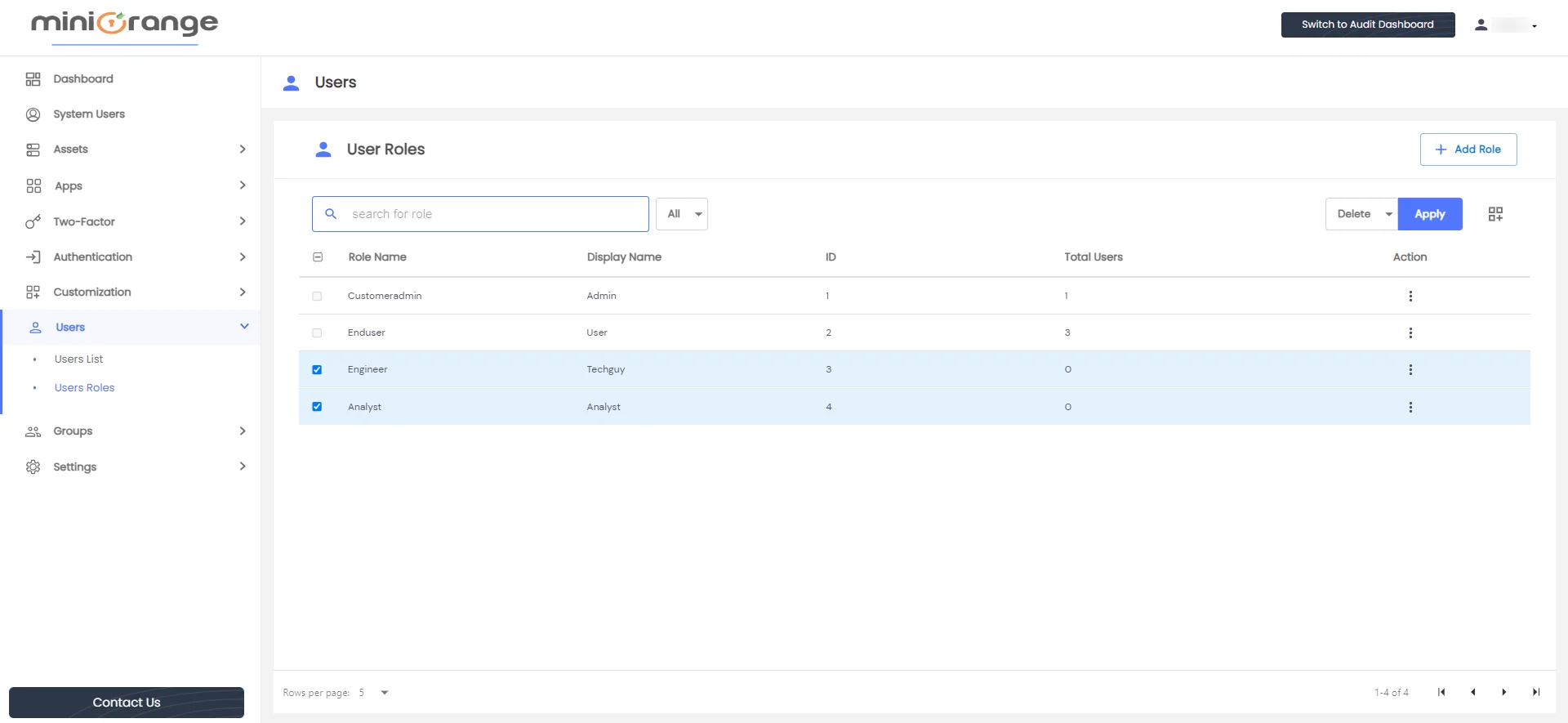 Privileged Access Management Admin Handbook: If you want to delete the multiple roles, select the checkbox of required roles