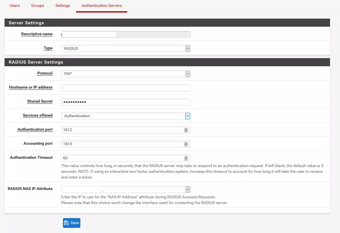 Two-factor authentication (2FA) for OpenVPN on pfSense : Add Server