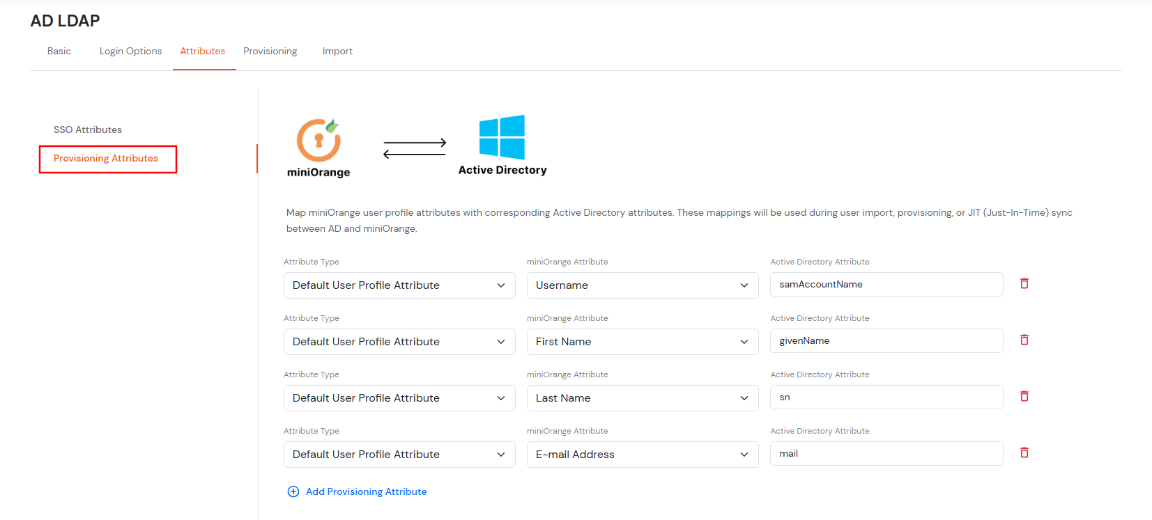 Attributes Mapping from AD
