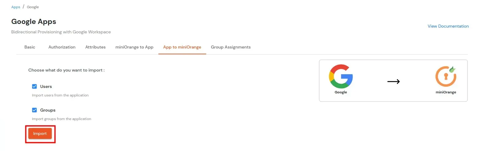 Google Apps Provisioning : Click on import