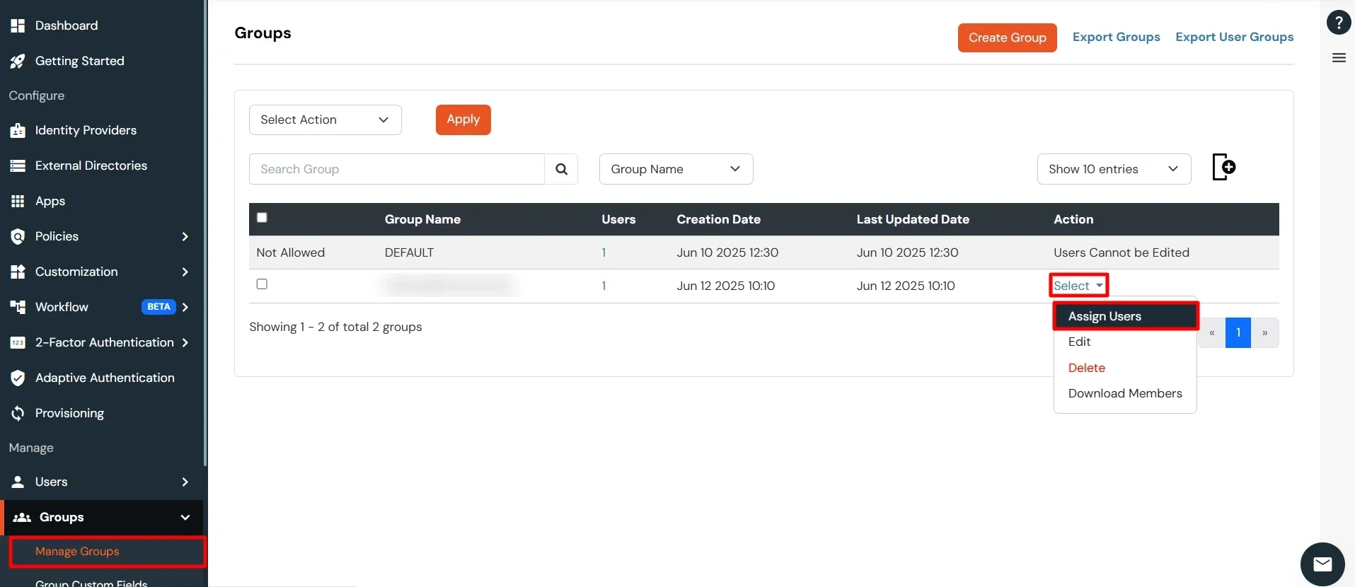 Selecting group and assigning users for Office 365 provisioning