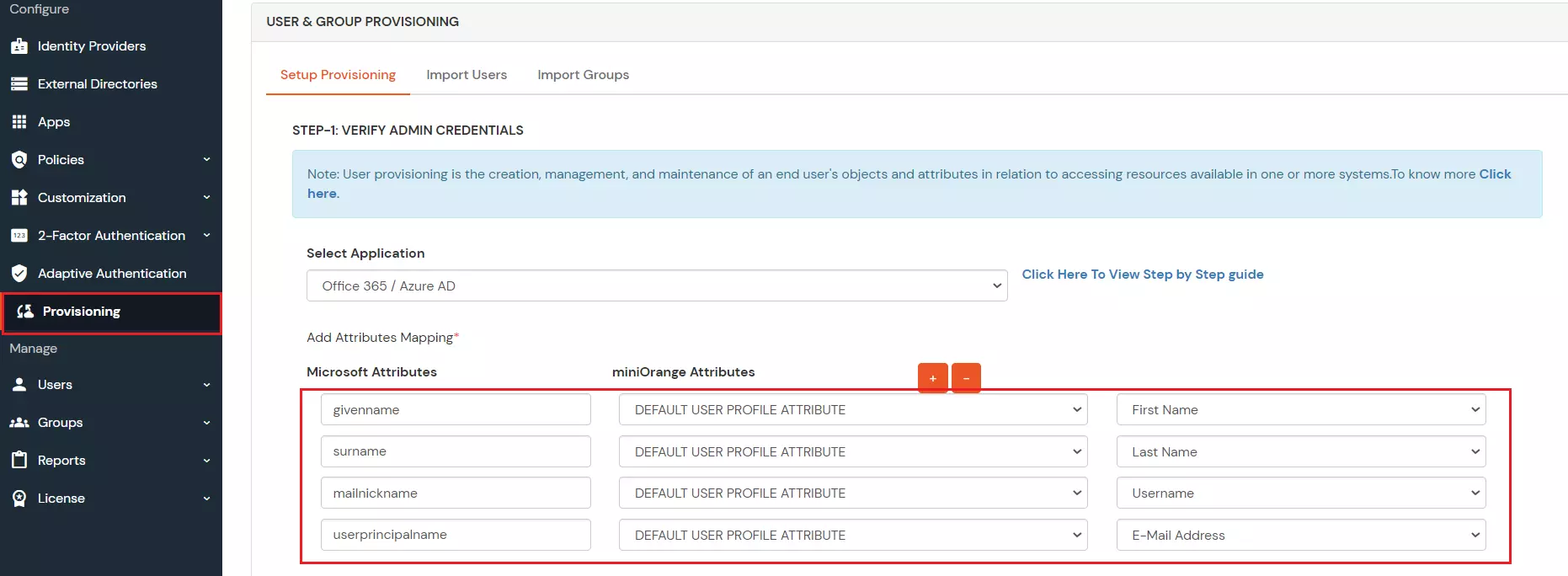 Office 365 Provisioning Attribute Mapping